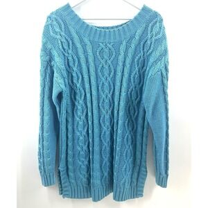 VTG M 80's Rebecca‎ Stone Chunky Ramie Blend Knit Sweater Open Weave Teal Heavy